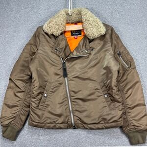 Alpha Industries Bomber Jacket Sz XS Brown Real Fur Collar Asymmetrical Vintage